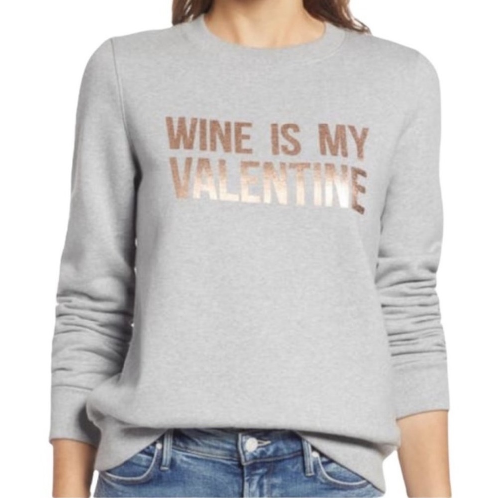 Halogen Wine Is My Valentine Sweatshirt Womens XXL Gray Crew Neck Graphic